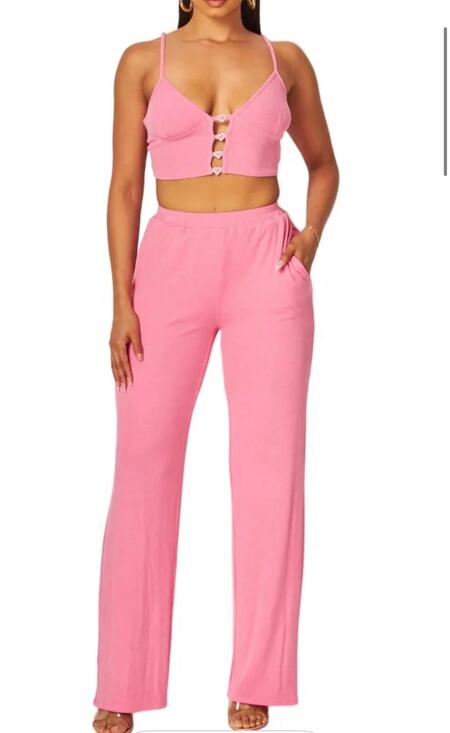 Hot & Delicious Pants - Hot & delicious Julia Heart Rib knit 2 piece pant set pink lined NWT Small